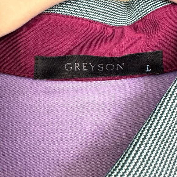 Greyson Mens Thunderbird Polo Shirt Size L Golf Active Geo Print Contrast Purple - Picture 2 of 7